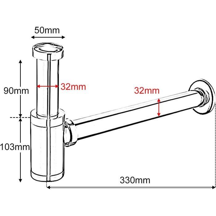 Siphon de lavabo laiton chromé réglable - 1'1/4 - Ø 32 mm