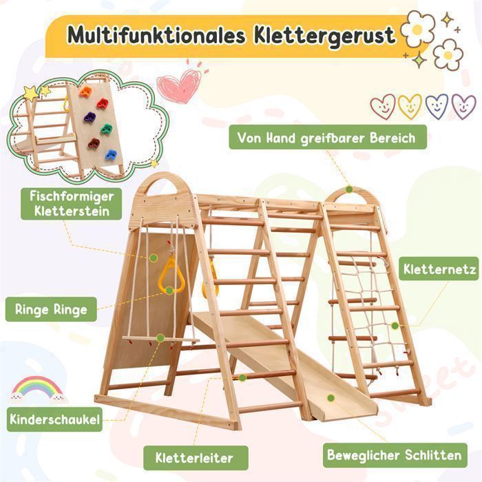 Lot De 4 Anneaux D’Escalade Ninja Pour Enfants – Charge Max 160 Kg – Intérieur/Extérieur – Équipement Parcours Aventure
