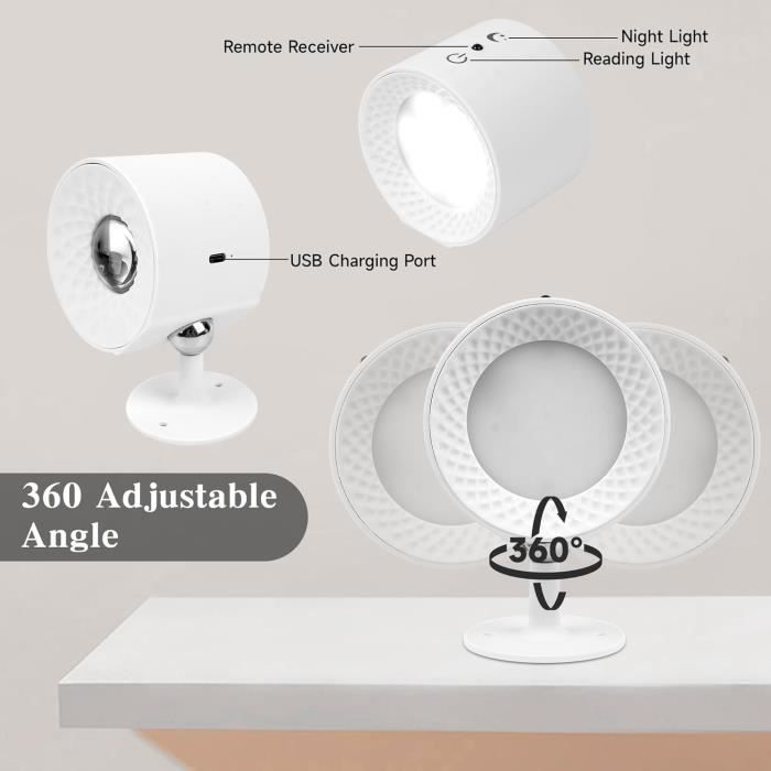 Applique Murale Intérieure, Lampe Murale Sans Fil avec Télécommande, 3  Niveaux de Luminosité Lampe LED rechargeable, Rotation à 360° - Cdiscount  Maison