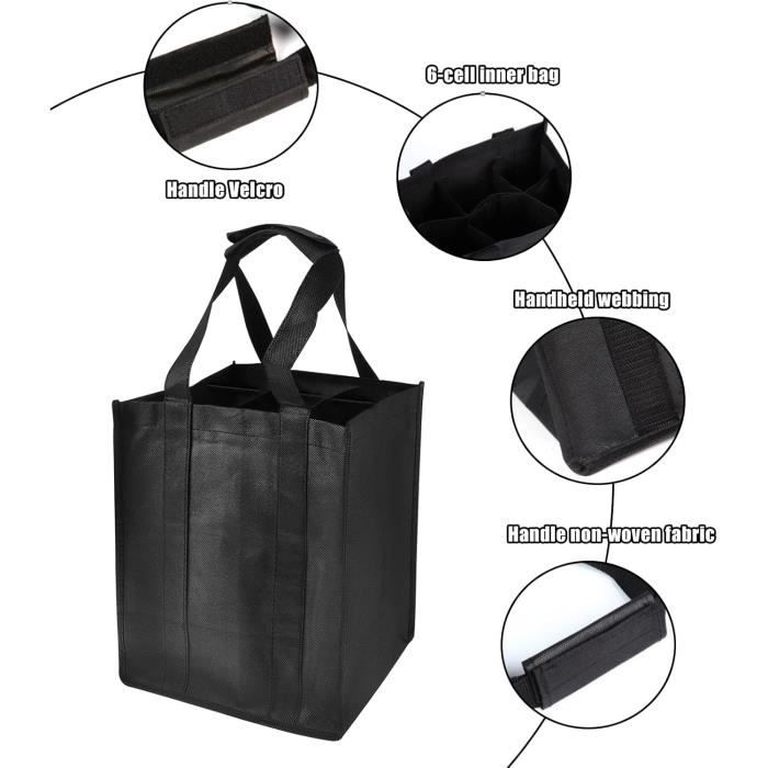 QWORK Sac à Bouteilles 6 Compartiments - Sac à Vin Réutilisable En Feutre Avec Poignées Cuir PU, Protection Anti-Choc