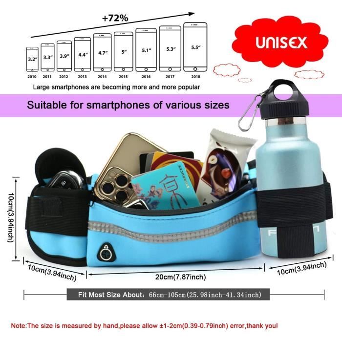 Ceinture de course multifonctionnelle avec bouteilles d'eau, sac ceinture étanche pour téléphone