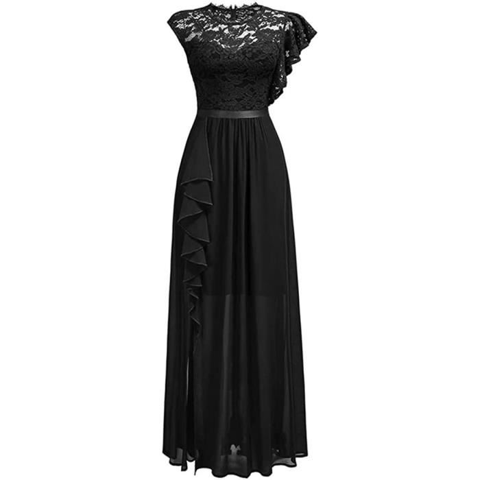Robe Cocktail Noire Manches Longues - Dentelle Jacquard - Taille Grande - CreoQIJI