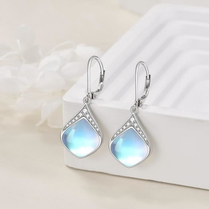 Boucles D'oreilles Anciennes En Argent Et Pierre De Lune - Style Vintage Avec Marcassites
