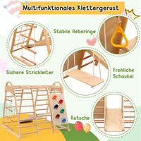 Ensemble D'escalade Pliable 7 En 1 Pour Enfants - Avec Balançoire, Toboggan, Filet, échelle, Rochers Colorés, Bois Naturel
