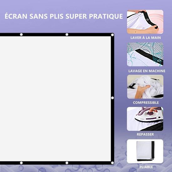 Écran Projection 120 Pouces QWORK - Format 16:9, Pliable Et Anti-rides | Intérieur Et Extérieur