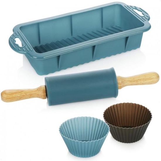 Véritables accessoires de cuisson pour enfants avec racleur de pâte COM-FOUR® Set de cuisson 12 pièces pour enfants fouet rouleau à pâte et moule à muffins pinceau à pâtisserie 