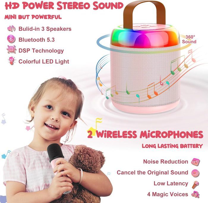 Micro Karaoké Sans Fil Tipao Pour Enfants – 2 Micros, Lumières LED, Effets Vocaux, Cadeau Anniversaire 3-18 Ans (violet)