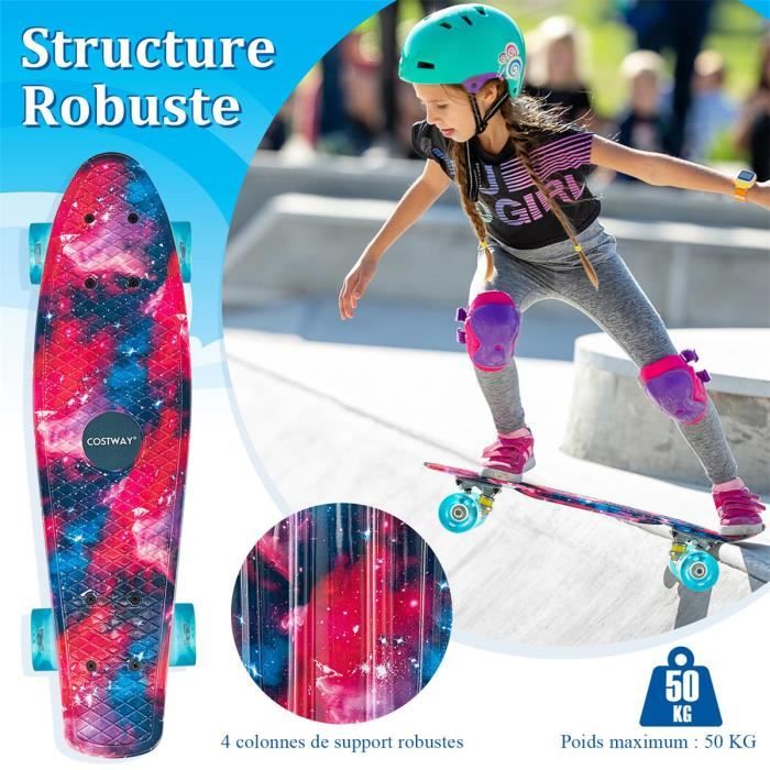 Skateboard Enfant/Adolescents 21'' Planche à Roulettes ABEC-5 Roues en PU à  Rebond pour Débutants Cadeau de Noël Bleu/Rose - Costway