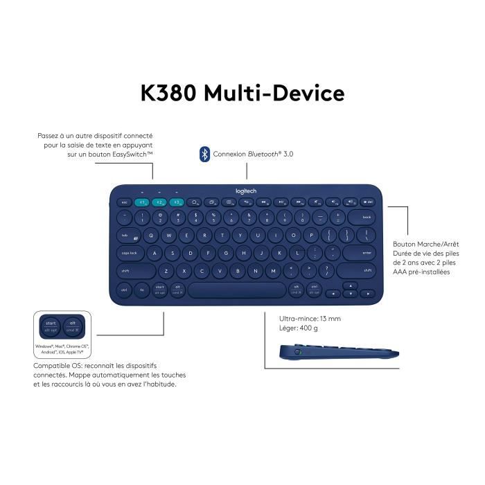 Clavier Sans Fil LOGITECH Multi Dispositif K380 Bluetooth 3.0 – Noir