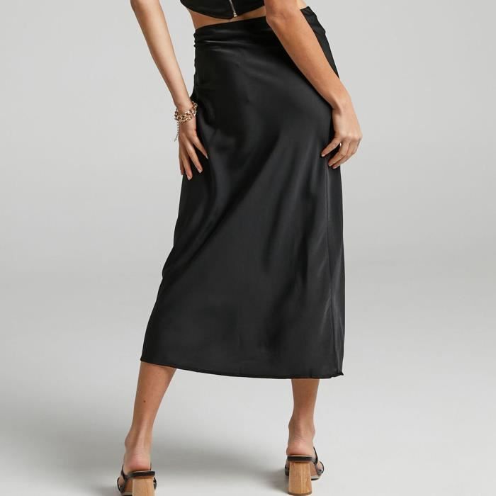 Jupe En Satin EMOTTOS Taille Haute - Longueur 100cm - Style Enveloppant A-Line - Pour Sortie, Bureau