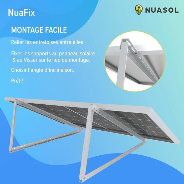 Lot De 4 Supports Pour Panneaux Solaires NuaSol - Toit Plat - Jusqu'à 72cm - Aluminium (Neuf)