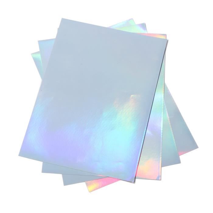 Papier Autocollant Holographique A4 QWORK - 20 Feuilles Imprimables Jet D'encre/laser - Vinyle Imperméable