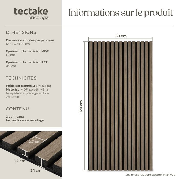Panneaux Muraux Acoustiques Juskys (Lot De 4) - 120x60 Cm, Chêne Gris Foncé, Réduction Écho Et Bruit