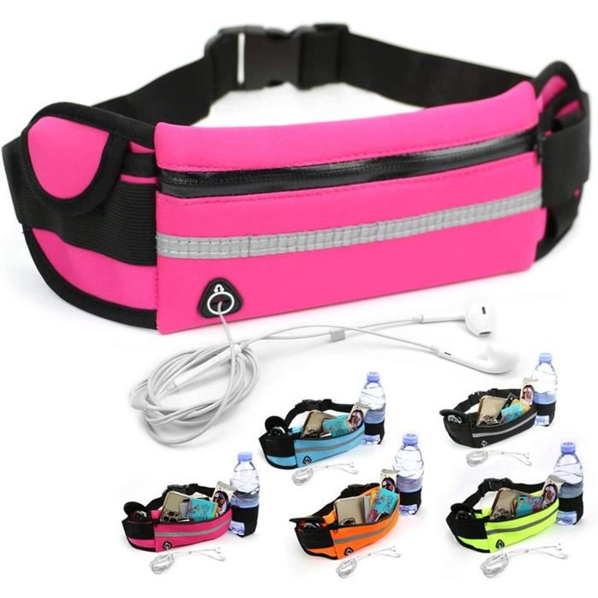 Sac Banane De Sport Ultra Mince - Porte Téléphone Et Bouteille D'eau - Réglable 66-105 Cm - Pour Running, Voyage