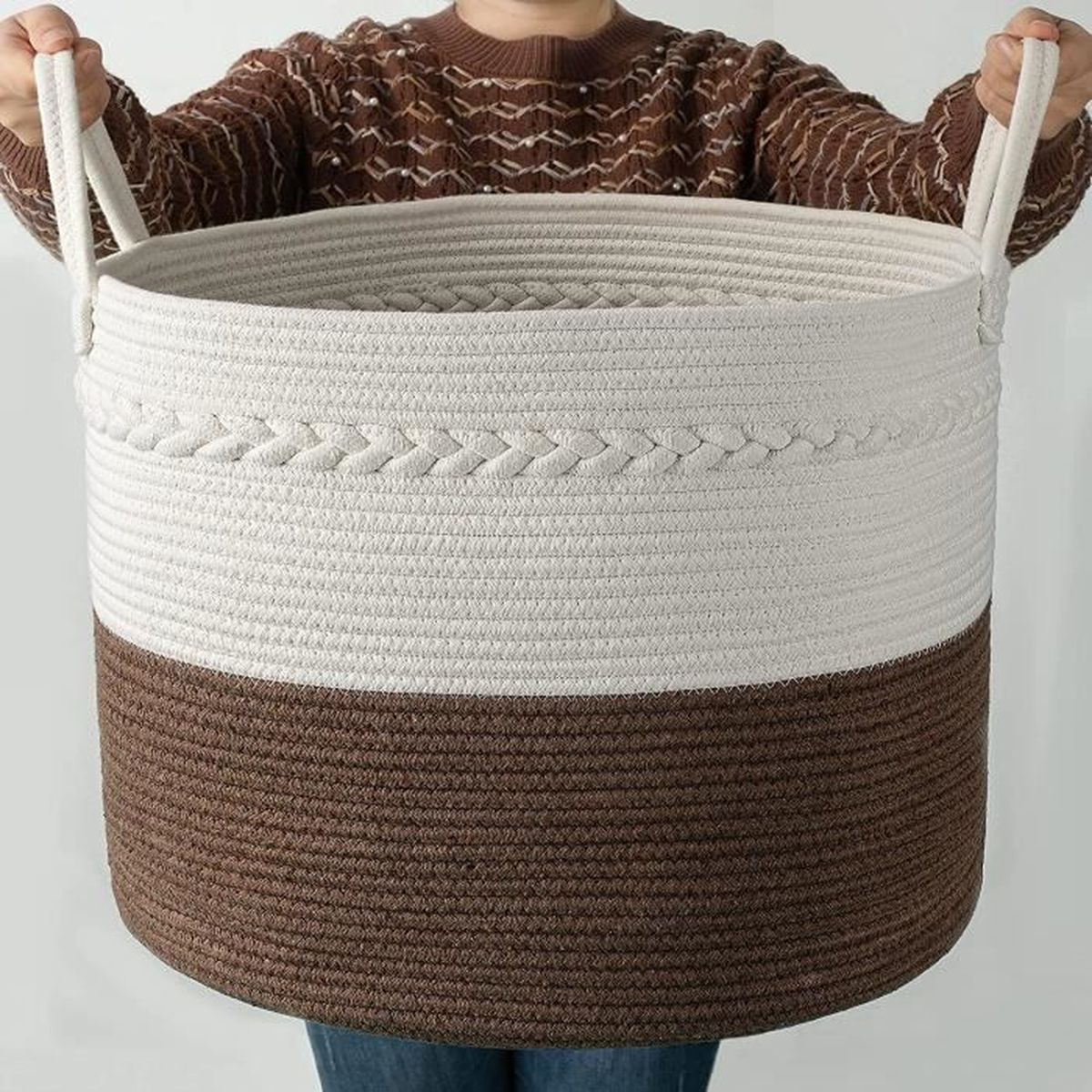 Grand Panier En Corde De Coton Pour Rangement - Salon, Chambre, Salle De Jeux (Neuf)