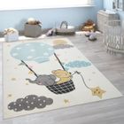 PACO HOME Tapis Pour Enfant, Poils Ras Pour Chambre D'Enfant, Éléphant, Ours, Montgolfière, Lune, Beige [240x340 cm]