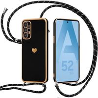 Coque pour Samsung Galaxy A52 4G-5G A52s 5G TPU Protection Anti-Rayures avec Cordon Noir