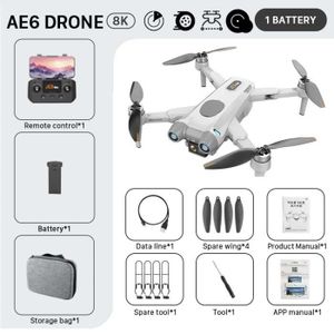 DRONE Gris-1Batterie-KBDFA 2023 nouveau drone AE6 profes