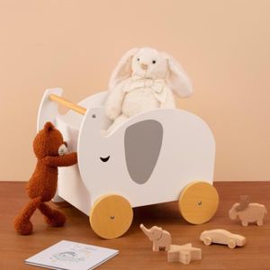 PETIT RANGEMENT  Chariot coffre à jouets enfant Eléphant Atmosphera - Blanc - Bois - Roulettes - 35x30x39.7 cm