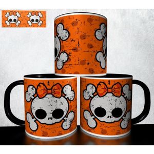 Mug Halloween Tête De Mort 325 Ml - Tasse à Café Personnalisable En Céramique Blanche, Fabrication Française