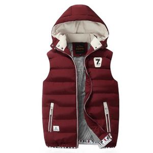 DOUDOUNE Doudoune Homme,Doudoune Sans Manche Col Montant avec Zippé,Veste En Duvet à Capuchon Chaud En Automne Et En Hiver-Rouge