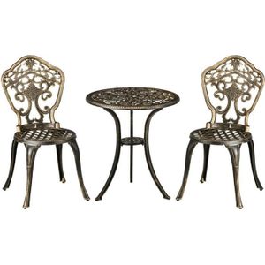 Ensemble table et chaise de jardin Ensemble bistro style classique 2 personnes 3 pièces fonte d'aluminium imitation fer forgé marron bronze vieilli 60x60x65cm Marron