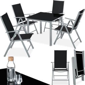 Ensemble table et chaise de jardin TECTAKE Ensemble chaises de salle à manger STABIA avec Cadre en aluminium pour 4 personnes Résistant aux intempéries - Gris/Argent