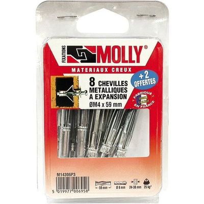 Boîte De 15 Chevilles Molly M6x75 – Acier Inox, Avec Vis, Molly