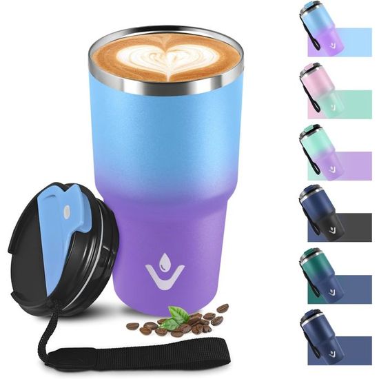 Mug Isotherme 600ml 20oz Acier Inoxydable 304 - Tasse Café Double Paroi Réutilisable Sans BPA Pour Sport, Bureau, Gym Et Voyage