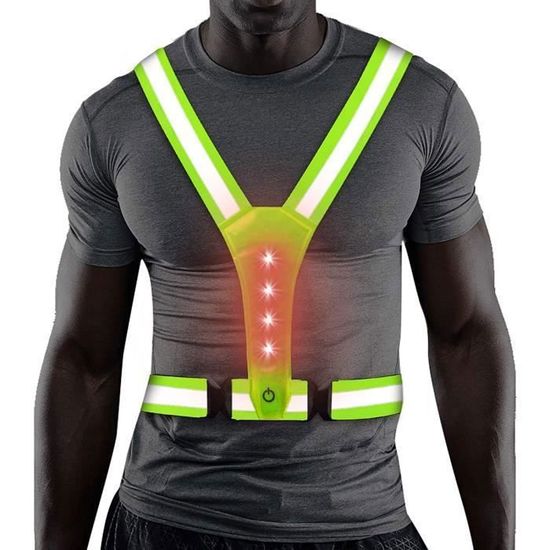 Navaris Gilet de sécurité LED Haute visibilité - Gilet Jaune Fluo avec 12 lumières LED Rouges
