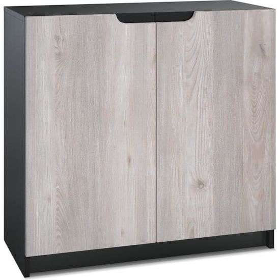 Vladon Commode Armoire de bureau Rangement Logan, Corps en Noir mat , Façades en Chêne Nordique
