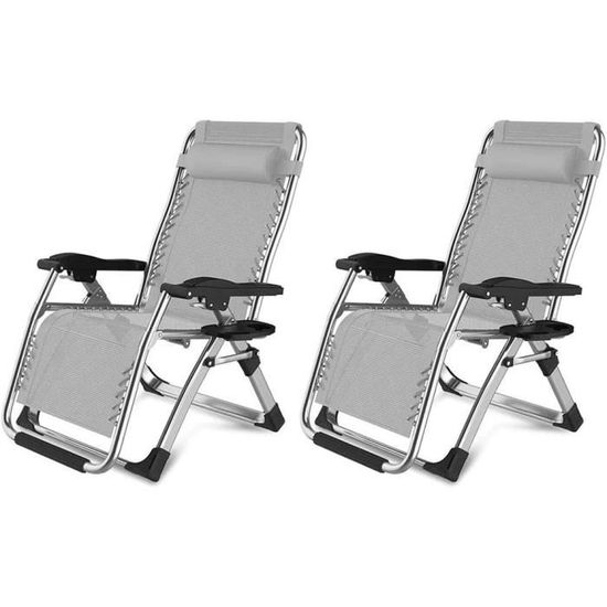 DQCHAIR Chaise Longue Pliante Zéro Gravité 200kg - Fauteuil Recliner Jardin Plage Camping Portable Sans Coussin Noir