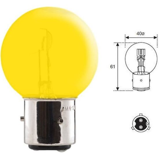 AMPOULE 12V 45/40W BA21D JAUNE 3 ERGOTS 2 PLOTS VOITURE COLLECTION TRACTEUR LAMPE PHARE