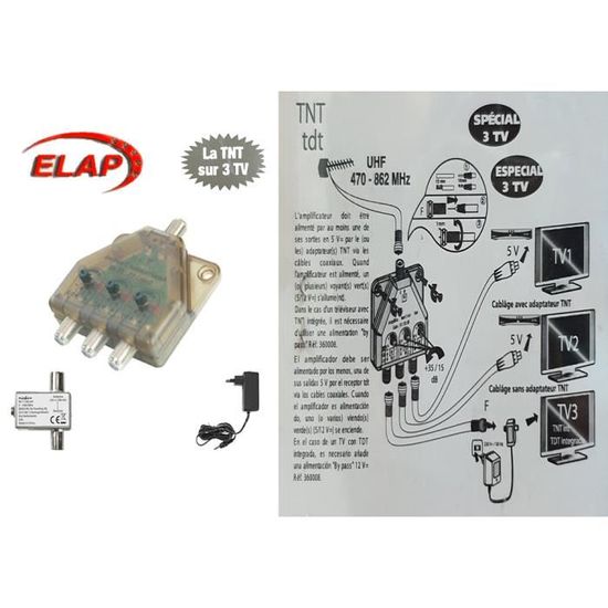 Amplificateur Antenne Tv Tnt Amplificateur TNT Elap 341052 - 2 Entrées / 8 Sorties, Réglage Gain Réglage Gain TV FM Amplificateur Antenne Tv Tnt Amplificateur TNT Elap 341052 - 2 Entrées / 8 Sorties, Réglage Gain Réglage Gain TV FM