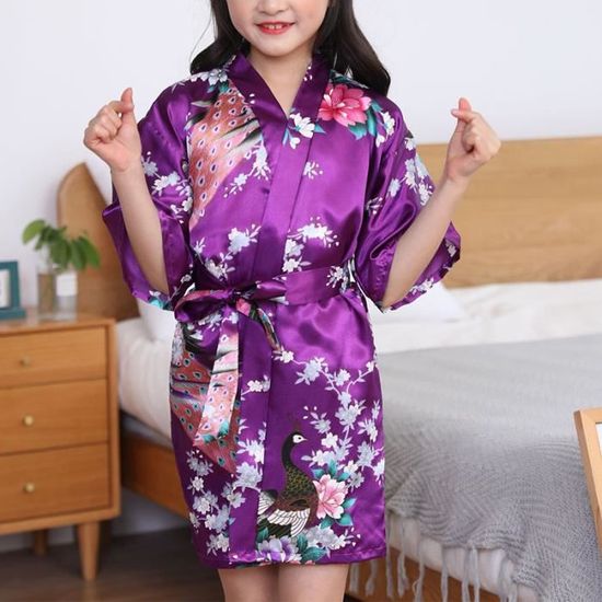 Kimono Japonais Enfant - Robe Yukata Fille - Imprimé Traditionnel - Pour Maison Ou Fête