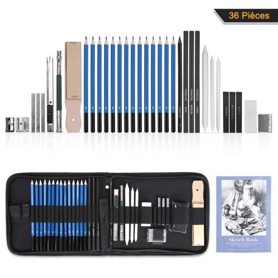 Kit De 36 Pièces Pour Dessin Et Croquis - Crayons Graphite (2H à 8B), Fusain, Accessoires - Parfait Artistes Et Débutants