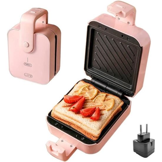Gaufrier antiadhésif rose - GOTOSEEU - Appareil à Sandwich 650W - Plaque de cuisson en Maifanitum - Sans BPA