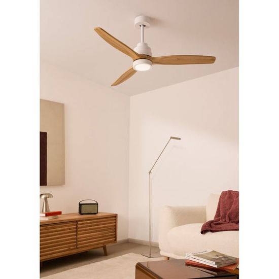 Ventilateur Plafond CREATE Avec Lumière LED - Pales Bois 132cm - Télécommande - 6 Vitesses - Fonction Été/Hiver