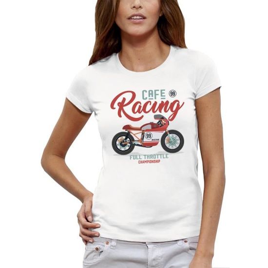 T-shirt Vintage Vespa Scooter - Style Café Racer & Motard - Blanc, Coupe Loose - Coton Super Doux Willy Wong