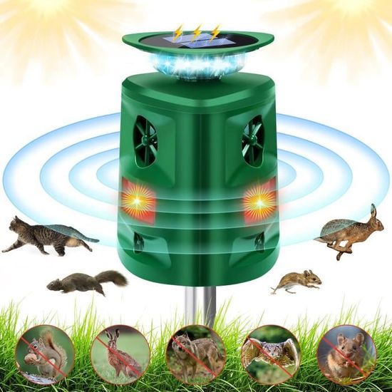 2x Répulsif Ultrason Solaire – Anti-chats, Taupes, Rongeurs – Détecteur Mouvement, LED, étanche IP66