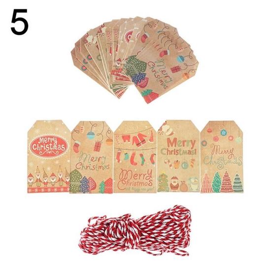 50 étiquettes Cadeau Noël – Design Vintage Kraft Avec Ficelle – Pour Emballage Cadeaux, Sapin Et Décoration Festive