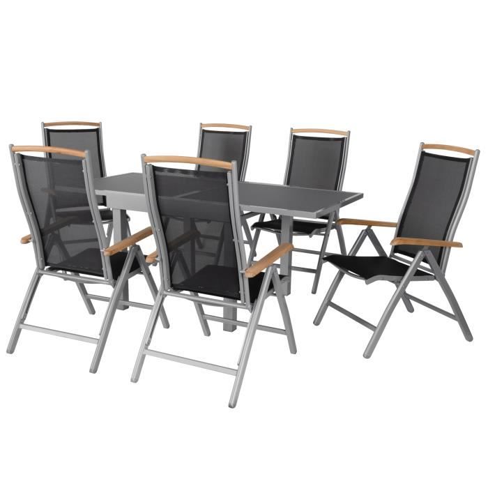 table à rallonge ib style® diplomat quadro - verre de sécurité - incl. 6 chaises - argenté
