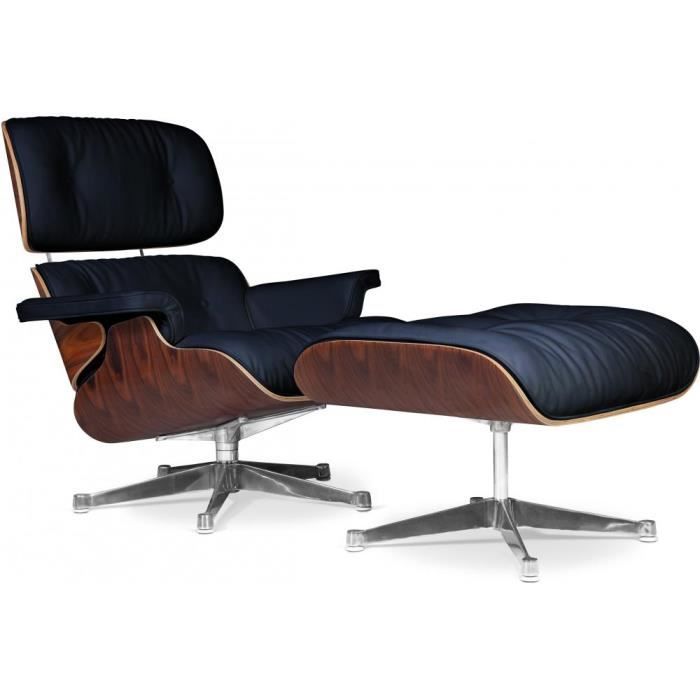 Lounge Chair & Ottoman - Cuir Premium - Palissandre Noir