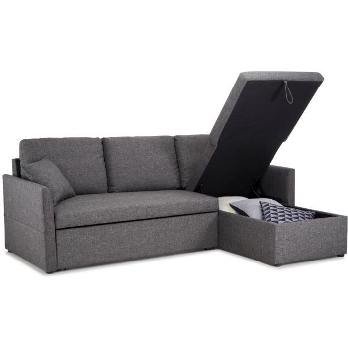 CODY Canapé 3 Places Angle Réversible et Convertible en Lin Gris Anthracite