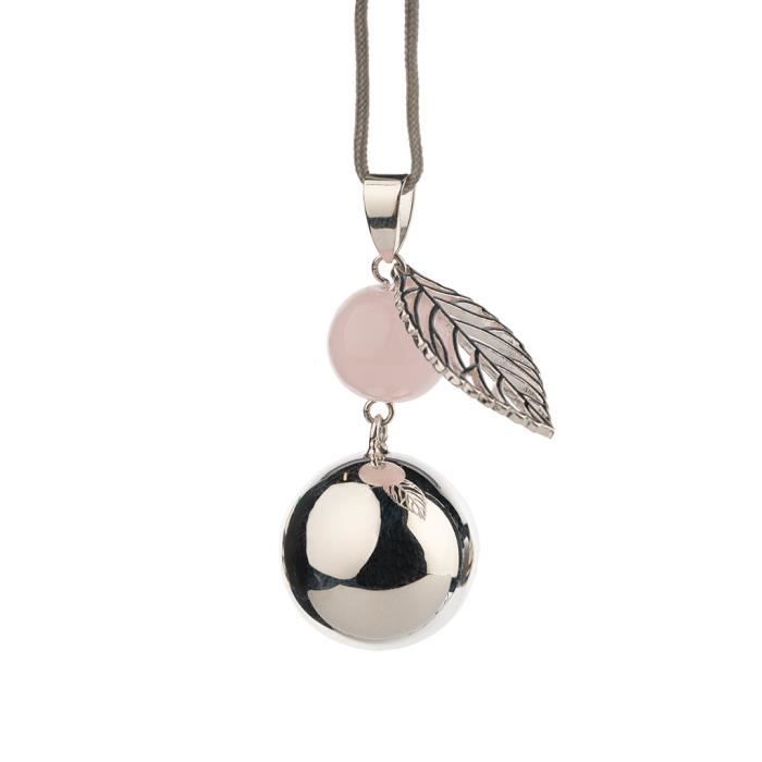 Collier Sautoir De Grossesse Musicale - Bola - Avec Chaîne - Silver Pearl Leaf