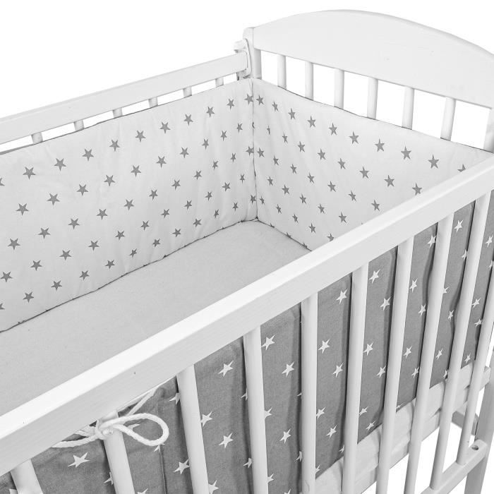 Tour de lit bebe garcon 210 x 30 cm - contour lit bebe respirant Gris et blanc avec des étoiles