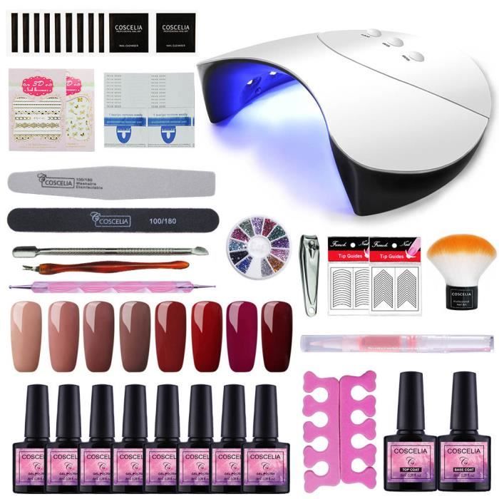 Kit 8pc Vernis Semi Permanent Coscelia 36W LED/UV Lampe Sécher-Ongle Soak Off UV Nail Gel Accessoires Nail Art DIY Outils Manucure