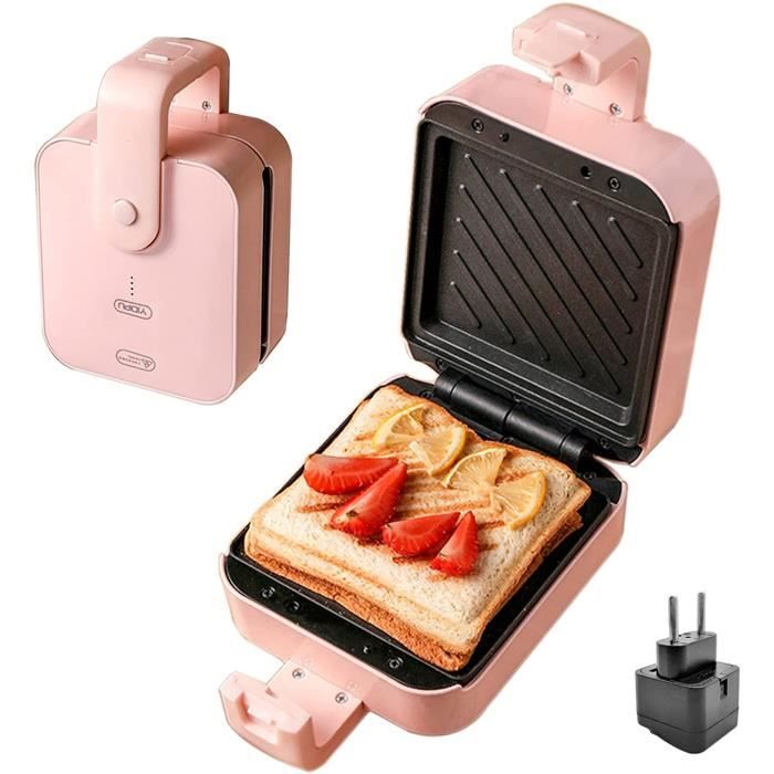 Appareil à Sandwich 650W Mini Gaufrier antiadhésives 21 x 13 x 10 cm Sans BPA Rose