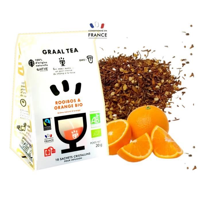 GRAALTEA INFUSION ROOIBOS ORANGE Bio & Équitable en sachet cristallin biodégradable compostable - Arôme naturel d'orange - 1 paquet