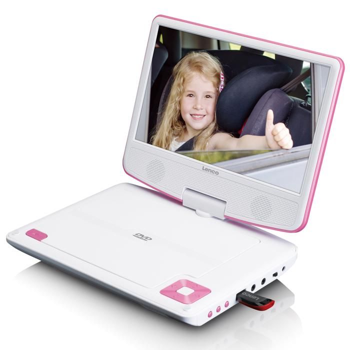 Lenco DVP-910 Lecteur DVD portable -écran: 9- rose